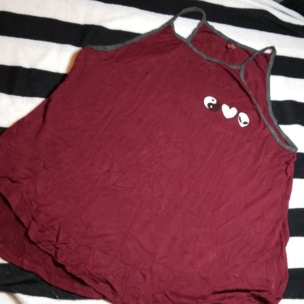 Zumiez Maroon Peace Love Aliens tank